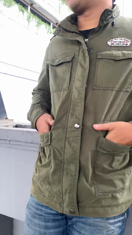 Olive Green Multi - Pocket Military - Style Jacket