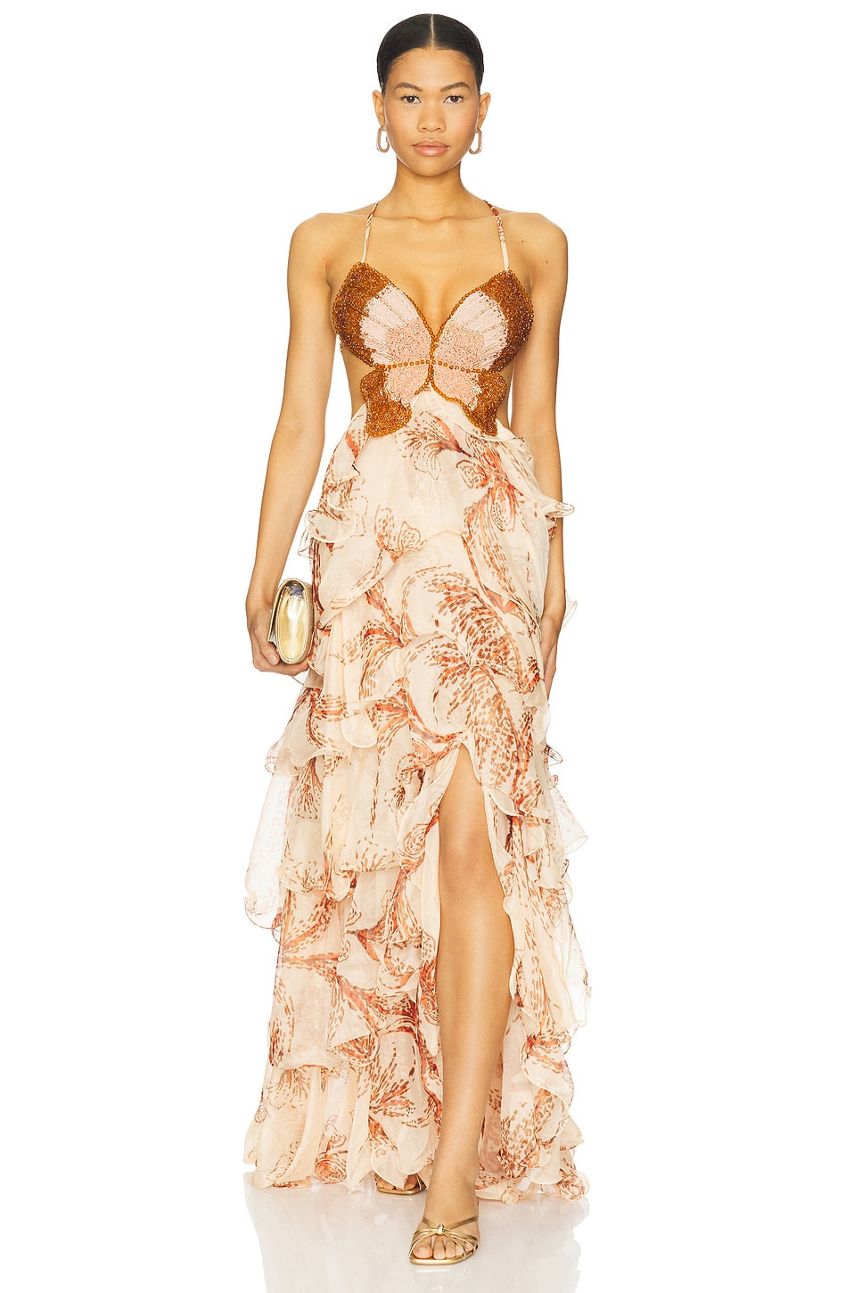 Butterfly - Embellished Ruffled Maxi Dress