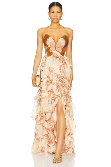 Butterfly - Embellished Ruffled Maxi Dress