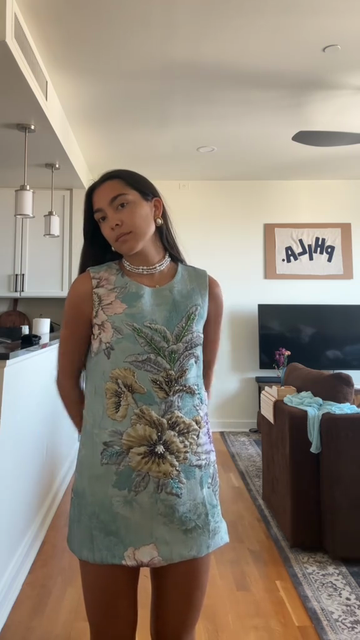 Light Blue Sleeveless Floral Embroidered Dress