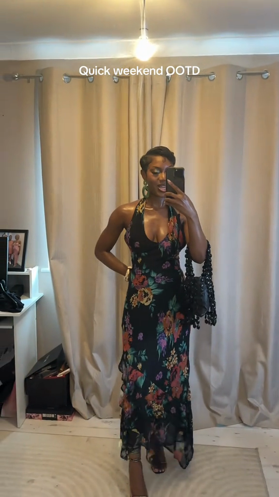 Black Floral - Print Halter Maxi Dress