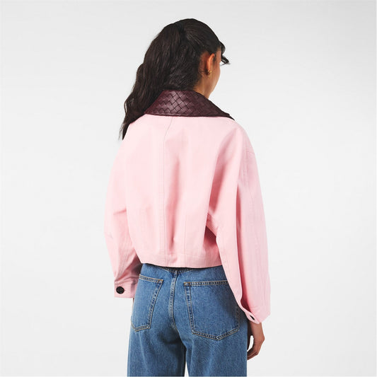Pink Jacket with Woven Leather Collar