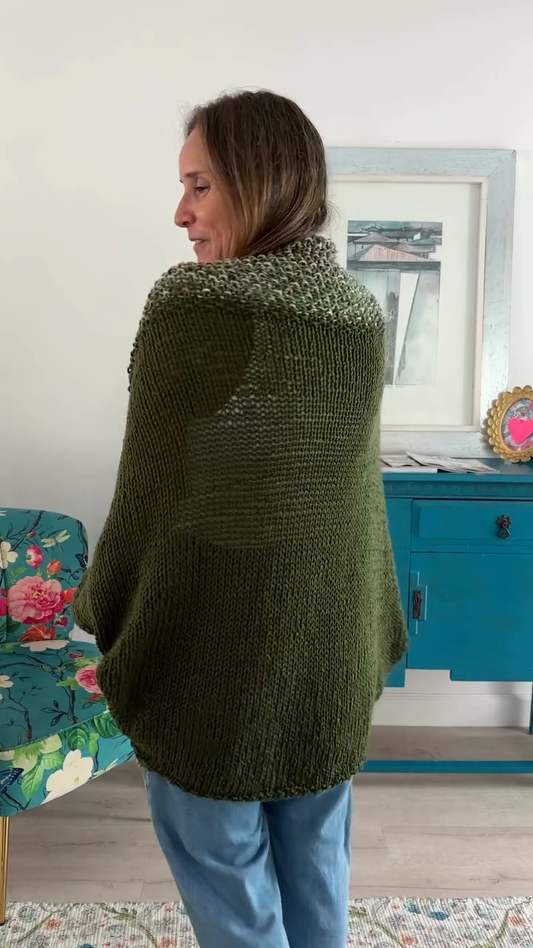 Olive Green Chunky Knit Open - Front Cardigan