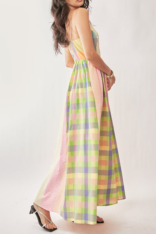 Color - Block Checkered Maxi Dress