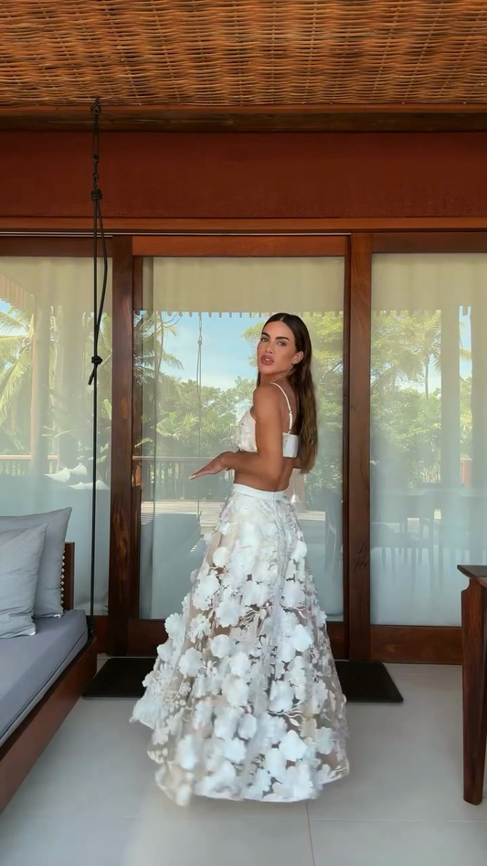 White Floral Embroidered Two - Piece Set