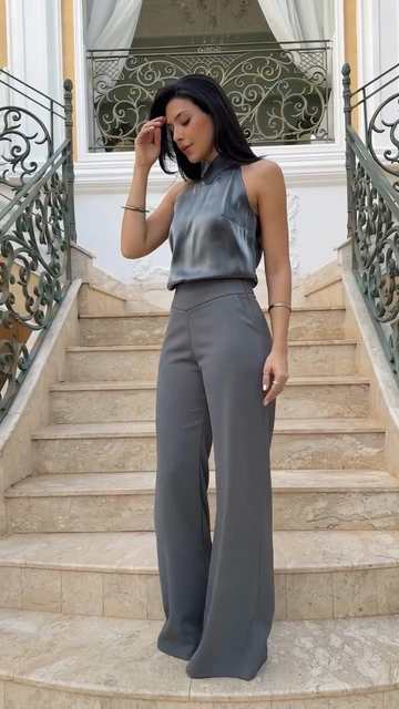 Grey Satin Two - Piece Set