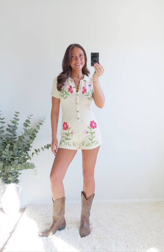 Embroidered Short - Sleeve Romper
