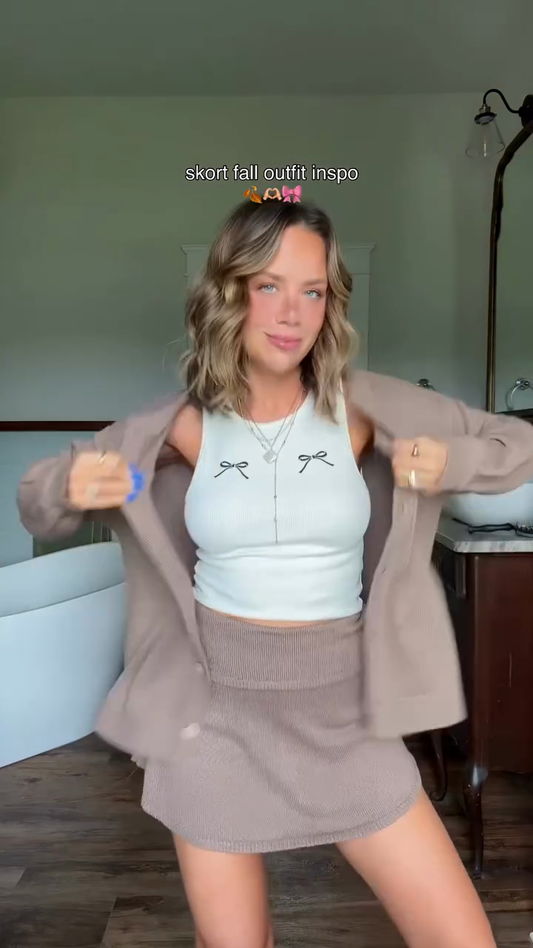 Light Brown Knit Cardigan and Skirt Set