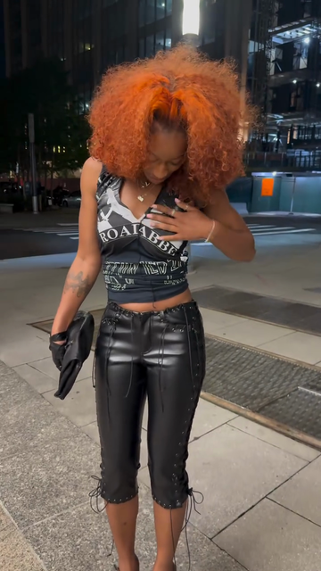 Black Leather Lace  Up Capri Pants