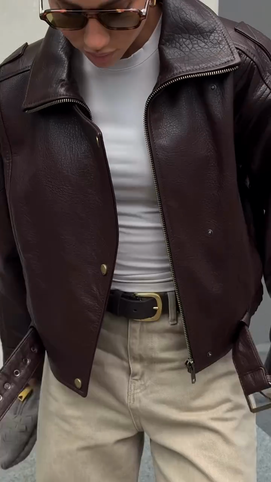 Burgundy Leather Bomber Jacket