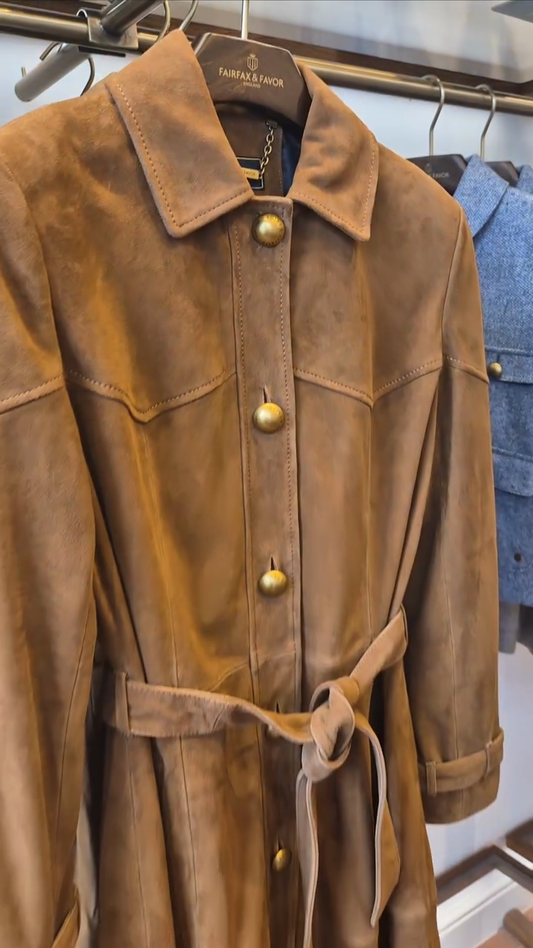Brown Suede Belted Trench Coat