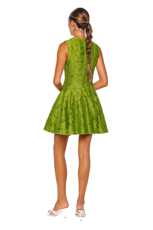 Sleeveless Green Embroidered Mini Dress
