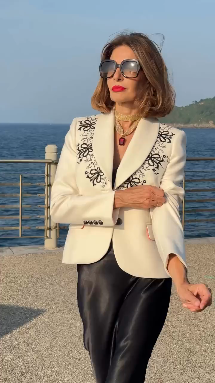 Embroidered White Blazer