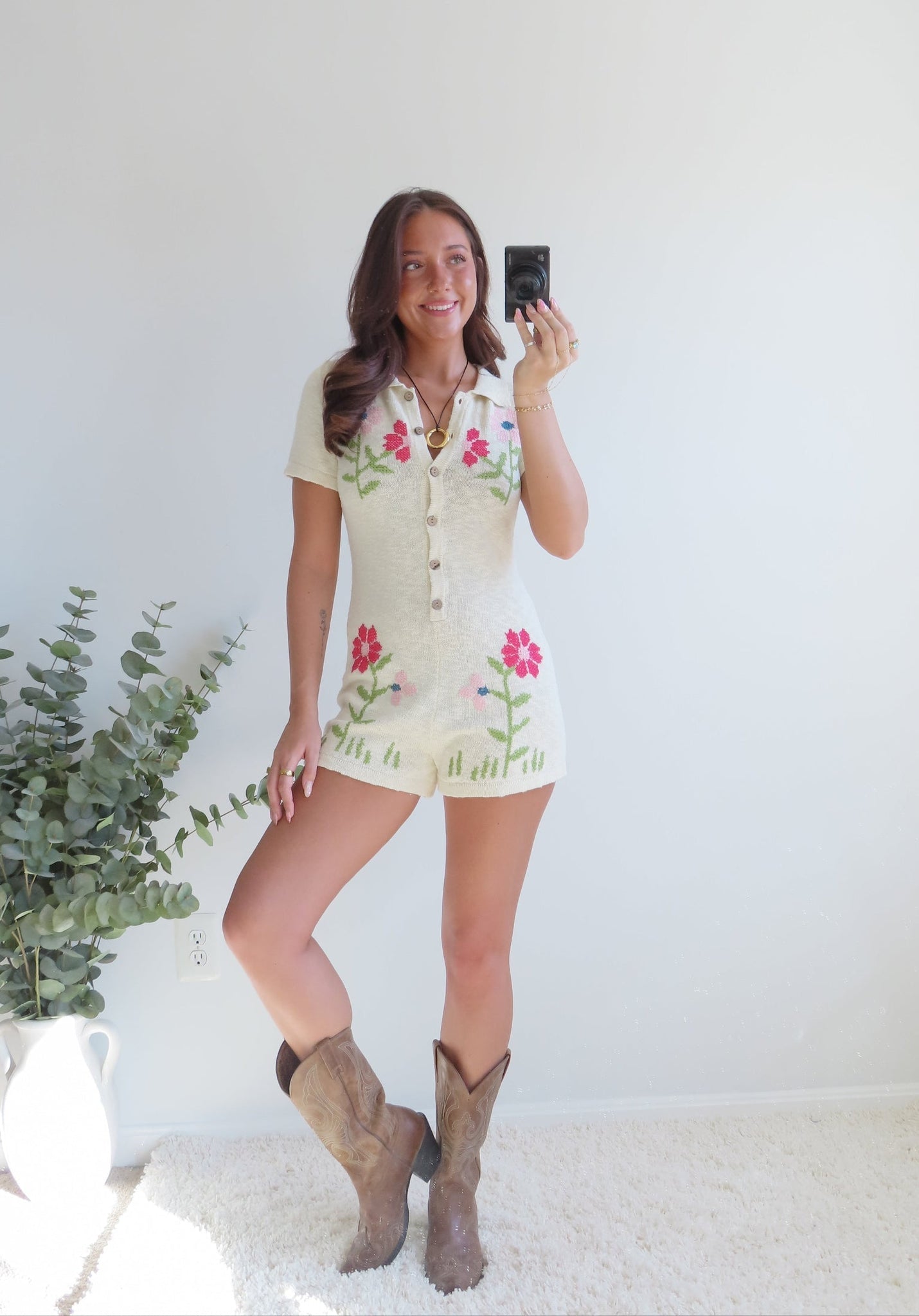 Embroidered Short - Sleeve Romper