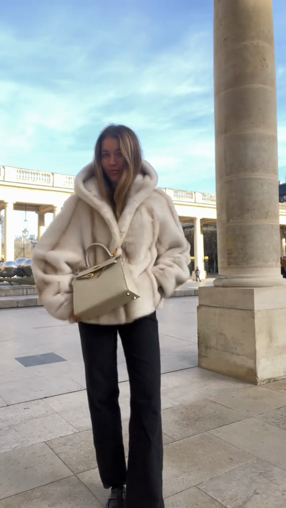 Cream - Colored Faux Fur Hooded Coat