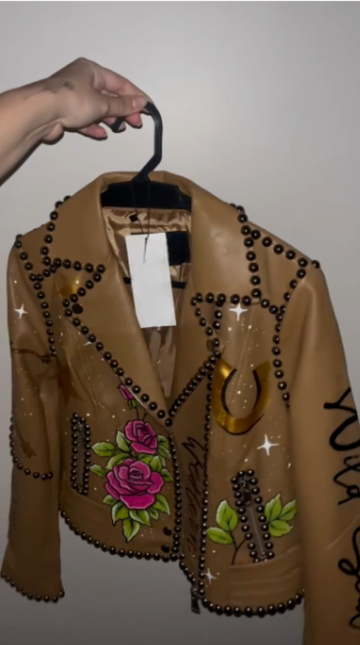 Embellished Brown Leather Jacket