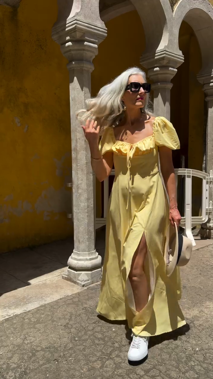 Yellow Puff - Sleeve Maxi Dress