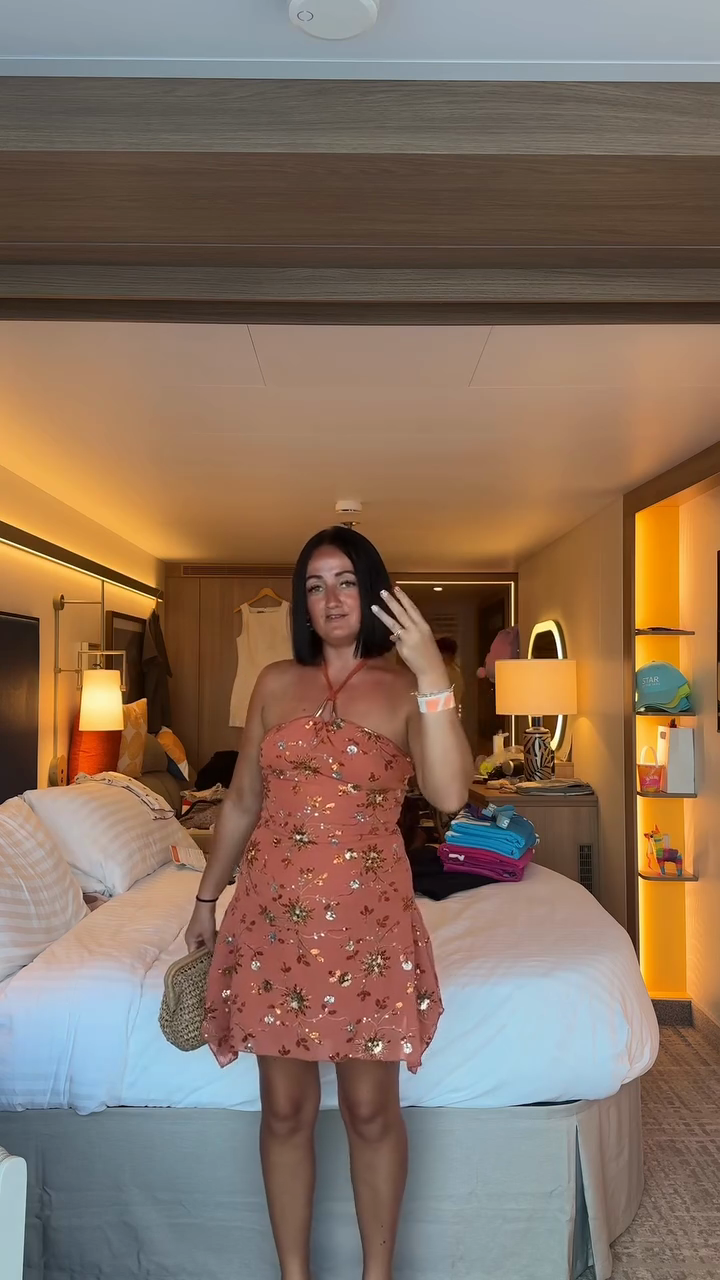 Peach Halter Neck Sequin Mini Dress