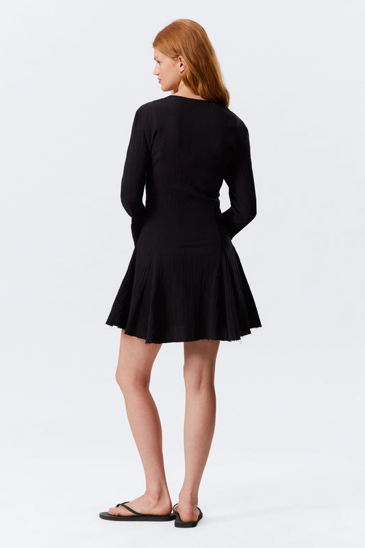 Black Long - Sleeve V - Neck Mini Dress