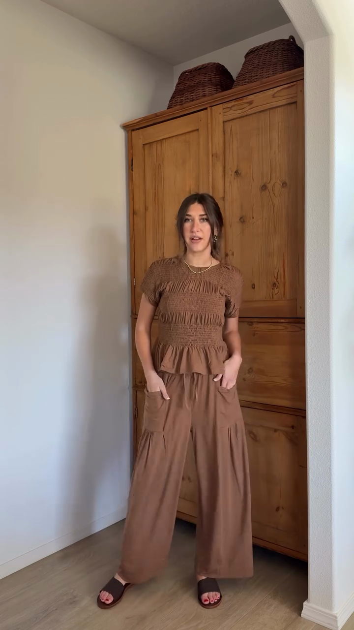 Brown Smocked - Waist Two - Piece Set