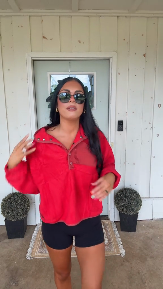 Red Fleece Pullover Top
