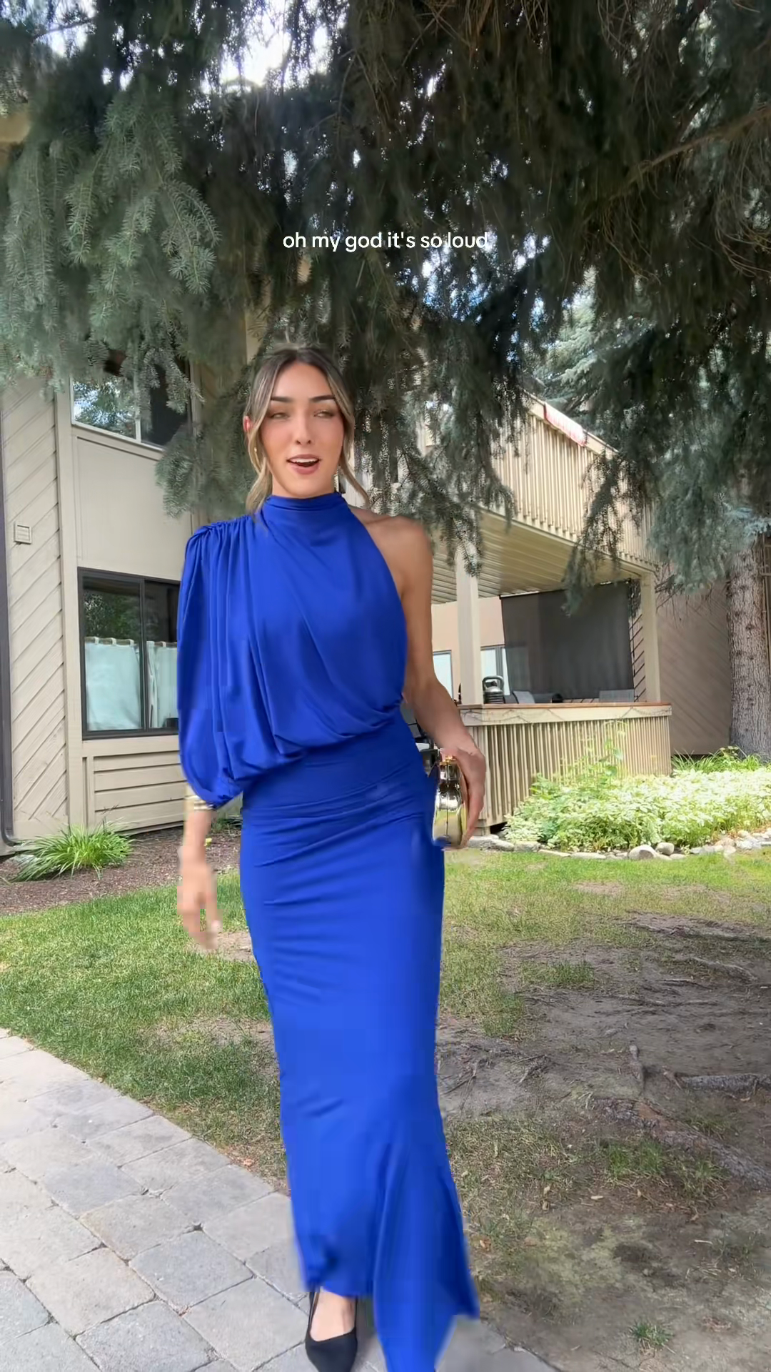 Royal Blue Asymmetrical Halter Maxi Dress