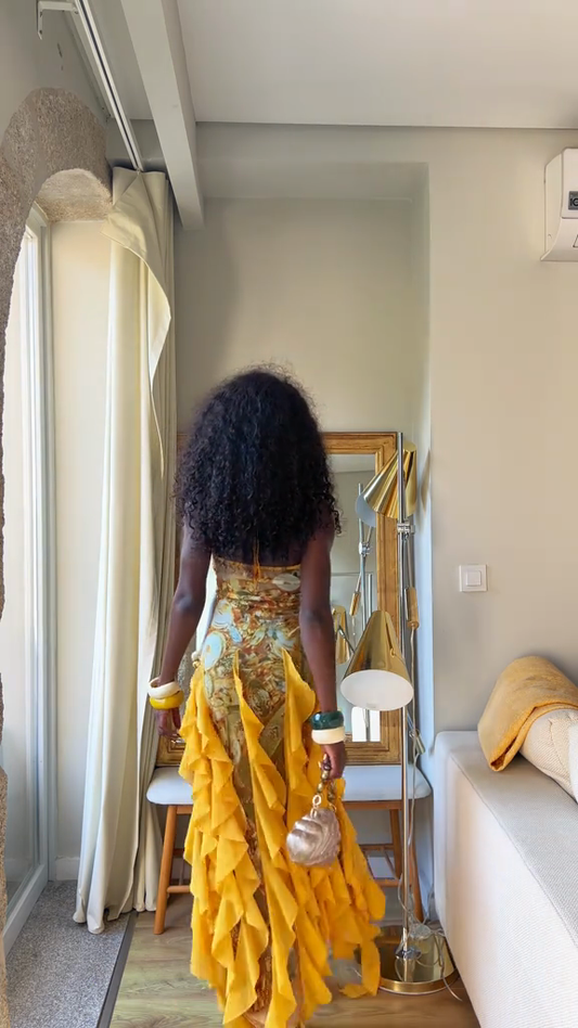 Yellow Ruffled Halter Dress