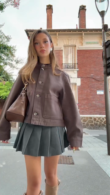 Brown Cropped Leather Jacket