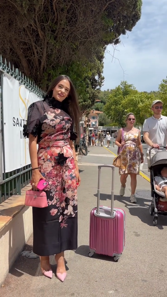 Floral - Print Midi Dress with Sheer Overlay