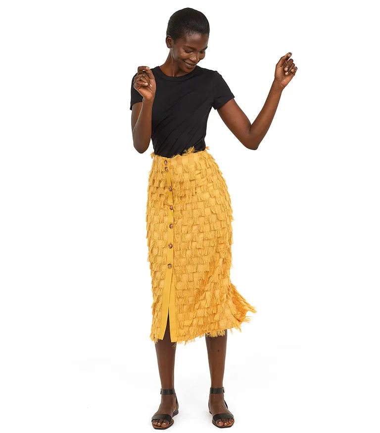 Mustard Yellow Fringe - Detailed Button - Front Skirt