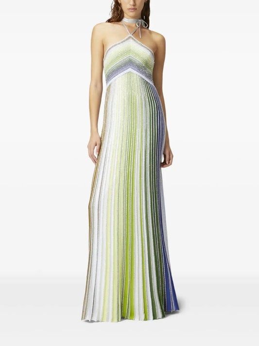 Color - Block Striped Halter Maxi Dress