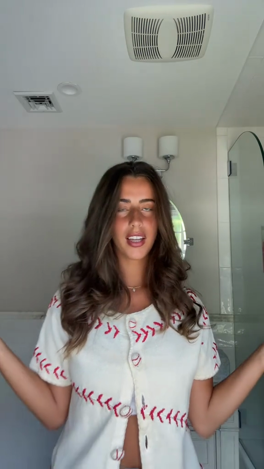 Baseball - Stitch Patterned Button - Up Sweater