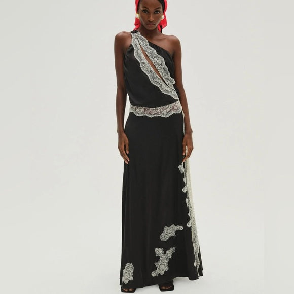 Black One - Shoulder Lace - Embellished Maxi Dress