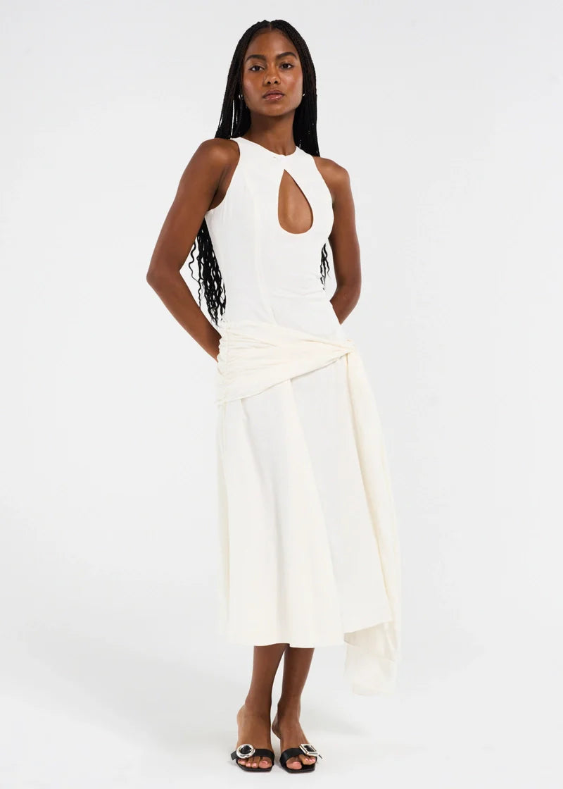 White Halter Cut - Out Midi Dress