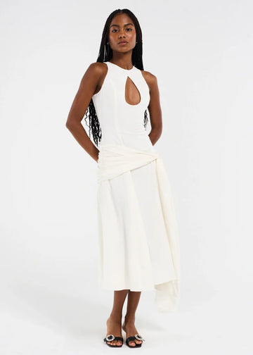 White Halter Cut - Out Midi Dress