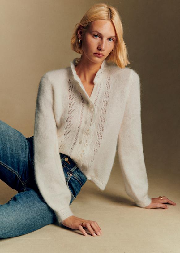 Cropped Knit Cardigan with Openwork Detailing
