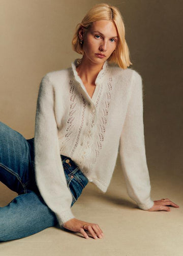 Cropped Knit Cardigan with Openwork Detailing