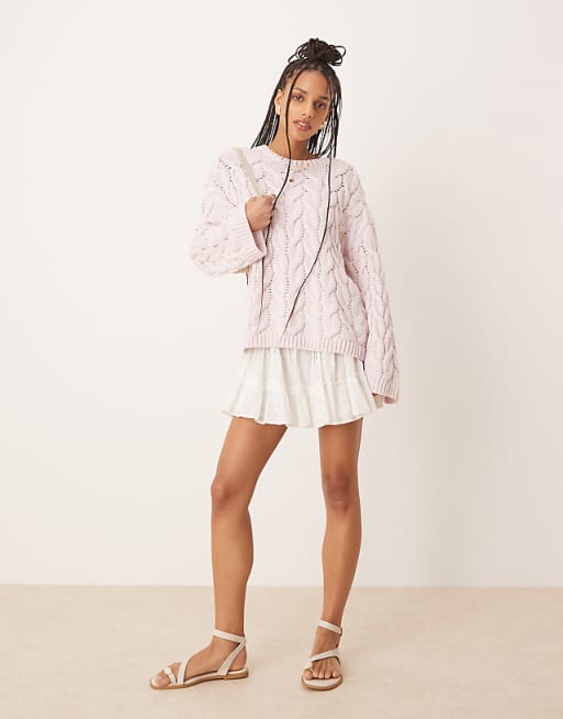 Pink Cable - Knit Oversized Sweater