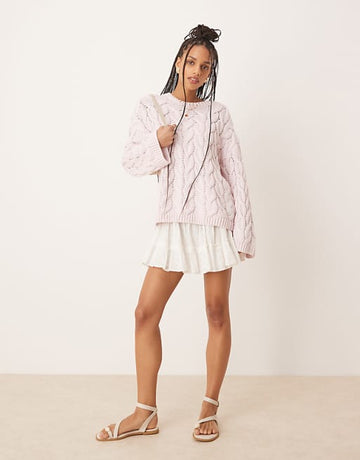 Pink Cable - Knit Oversized Sweater