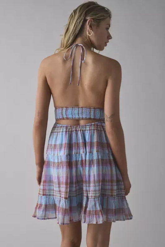 Plaid Halter Mini Dress