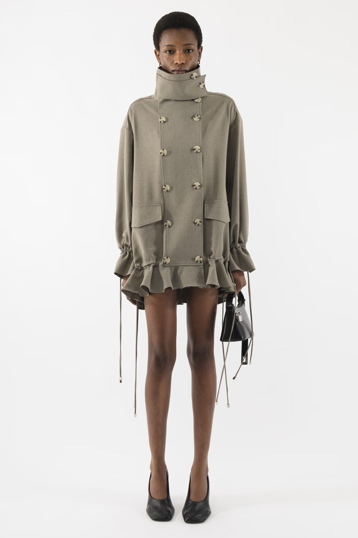 Double Breasted Ruffled Hem Coat