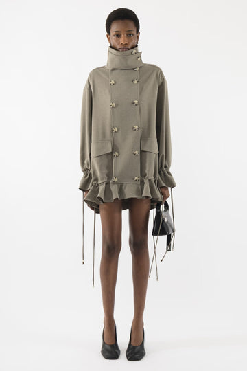 Double Breasted Ruffled Hem Coat