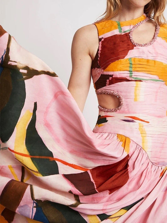 Abstract Cut Out Midi Dress