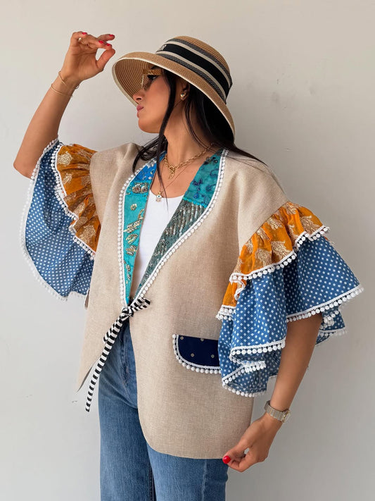 Patchwork - Detail Linen Kimono Jacket