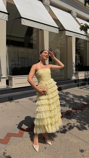 Lemon - Yellow Tiered Tulle Maxi Dress