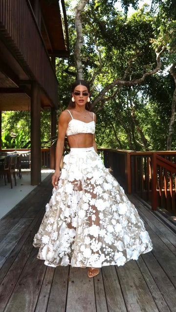 White Floral Embroidered Two - Piece Set