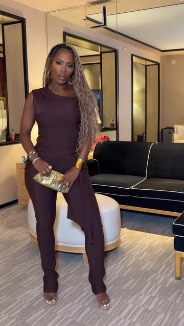 Chocolate Brown Sleeveless Top and Pants Set