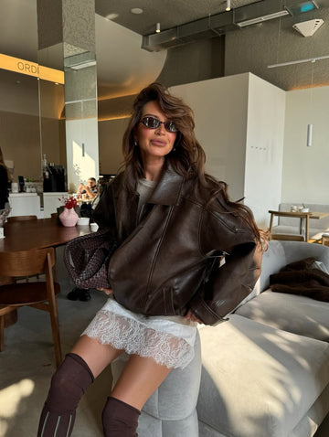 Brown Faux Leather Moto Jacket