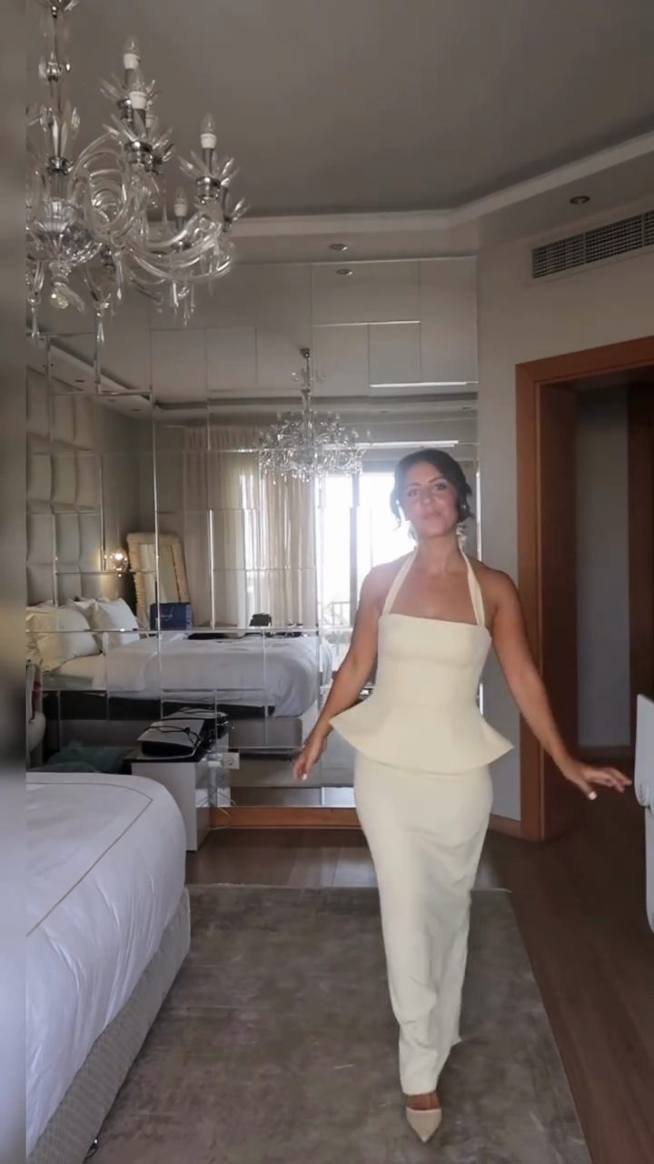 Ivory Halter Peplum Top and Maxi Skirt Set