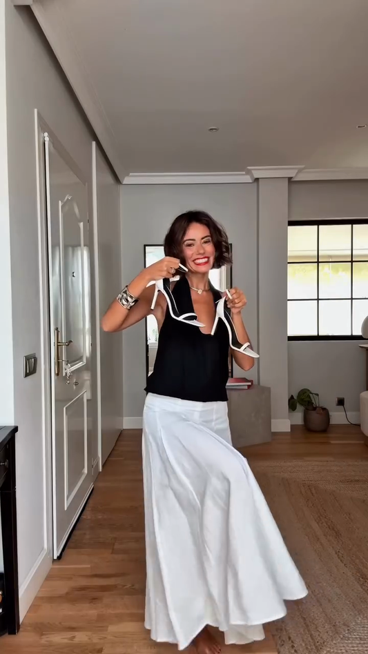 Black Sleeveless Top and White Maxi Skirt Set